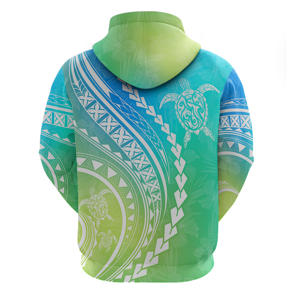 Polynesian Pride Hoodie Turtle Hibiscus Luxury Style - Gradient Blue - Wonder Print Shop