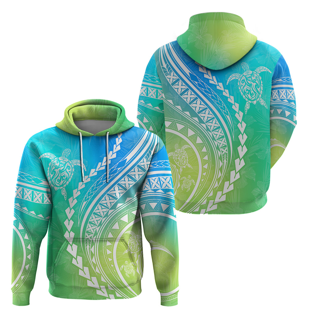 Polynesian Pride Hoodie Turtle Hibiscus Luxury Style - Gradient Blue - Wonder Print Shop