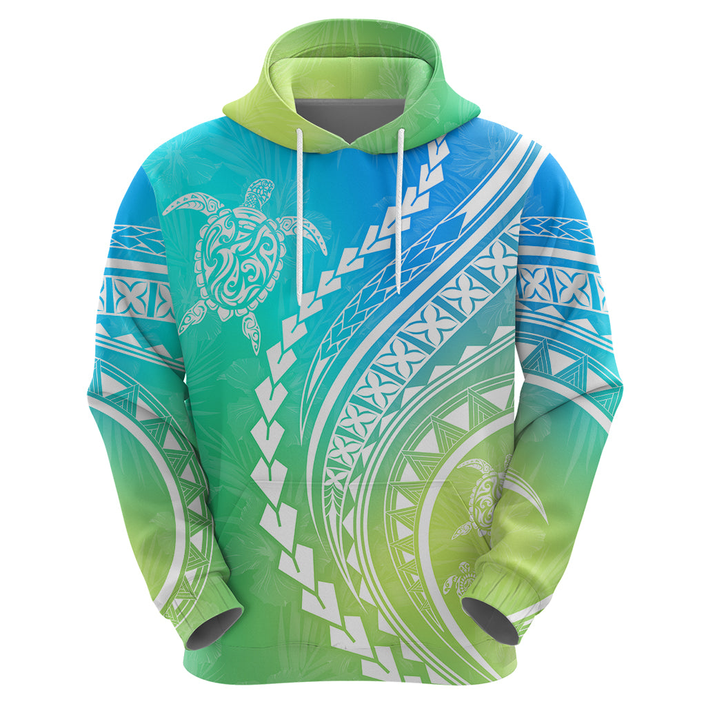 Polynesian Pride Hoodie Turtle Hibiscus Luxury Style - Gradient Blue - Wonder Print Shop