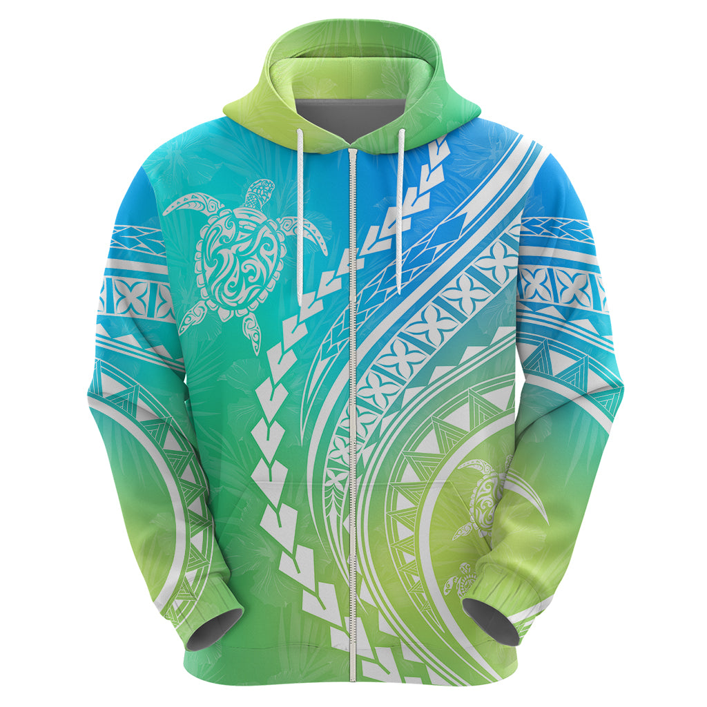 Polynesian Pride Hoodie Turtle Hibiscus Luxury Style - Gradient Blue - Wonder Print Shop