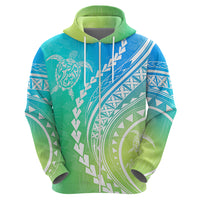 Polynesian Pride Hoodie Turtle Hibiscus Luxury Style - Gradient Blue - Wonder Print Shop