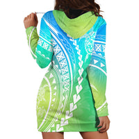Polynesian Pride Hoodie Dress Turtle Hibiscus Luxury Style - Gradient Blue - Wonder Print Shop