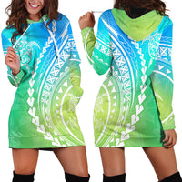 Polynesian Pride Hoodie Dress Turtle Hibiscus Luxury Style - Gradient Blue - Wonder Print Shop