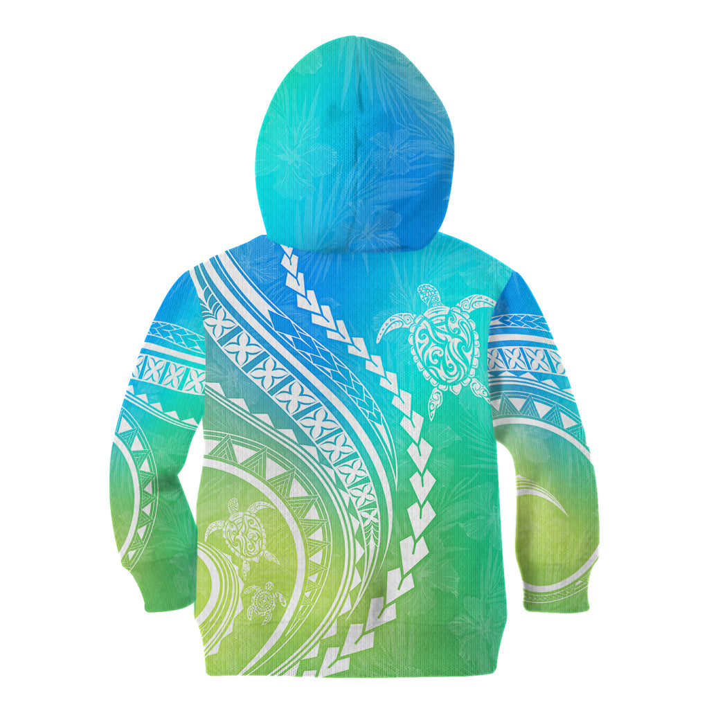 Polynesian Pride Kid Hoodie Turtle Hibiscus Luxury Style - Gradient Blue - Wonder Print Shop