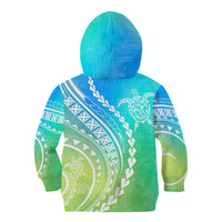 Polynesian Pride Kid Hoodie Turtle Hibiscus Luxury Style - Gradient Blue - Wonder Print Shop