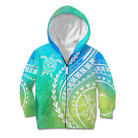 Polynesian Pride Kid Hoodie Turtle Hibiscus Luxury Style - Gradient Blue - Wonder Print Shop