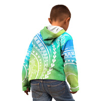 Polynesian Pride Kid Hoodie Turtle Hibiscus Luxury Style - Gradient Blue - Wonder Print Shop