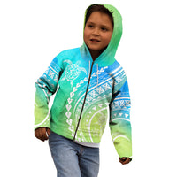 Polynesian Pride Kid Hoodie Turtle Hibiscus Luxury Style - Gradient Blue - Wonder Print Shop