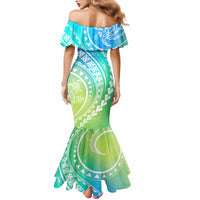 Polynesian Pride Mermaid Dress Turtle Hibiscus Luxury Style - Gradient Blue - Wonder Print Shop