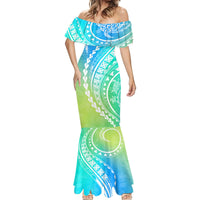 Polynesian Pride Mermaid Dress Turtle Hibiscus Luxury Style - Gradient Blue - Wonder Print Shop