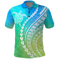 Polynesian Pride Polo Shirt Turtle Hibiscus Luxury Style - Gradient Blue - Wonder Print Shop