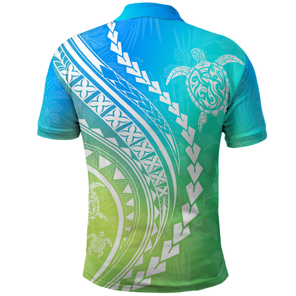 Polynesian Pride Polo Shirt Turtle Hibiscus Luxury Style - Gradient Blue - Wonder Print Shop