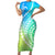Polynesian Pride Short Sleeve Bodycon Dress Turtle Hibiscus Luxury Style - Gradient Blue - Wonder Print Shop
