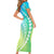 Polynesian Pride Short Sleeve Bodycon Dress Turtle Hibiscus Luxury Style - Gradient Blue - Wonder Print Shop