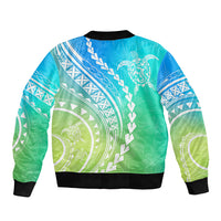 Polynesian Pride Sleeve Zip Bomber Jacket Turtle Hibiscus Luxury Style - Gradient Blue - Wonder Print Shop