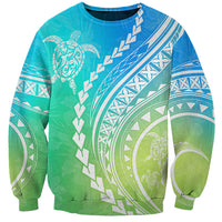 Polynesian Pride Sweatshirt Turtle Hibiscus Luxury Style - Gradient Blue - Wonder Print Shop