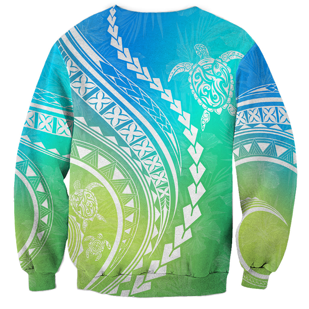 Polynesian Pride Sweatshirt Turtle Hibiscus Luxury Style - Gradient Blue - Wonder Print Shop