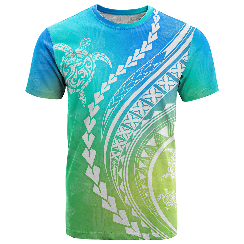 Polynesian Pride T Shirt Turtle Hibiscus Luxury Style - Gradient Blue - Wonder Print Shop