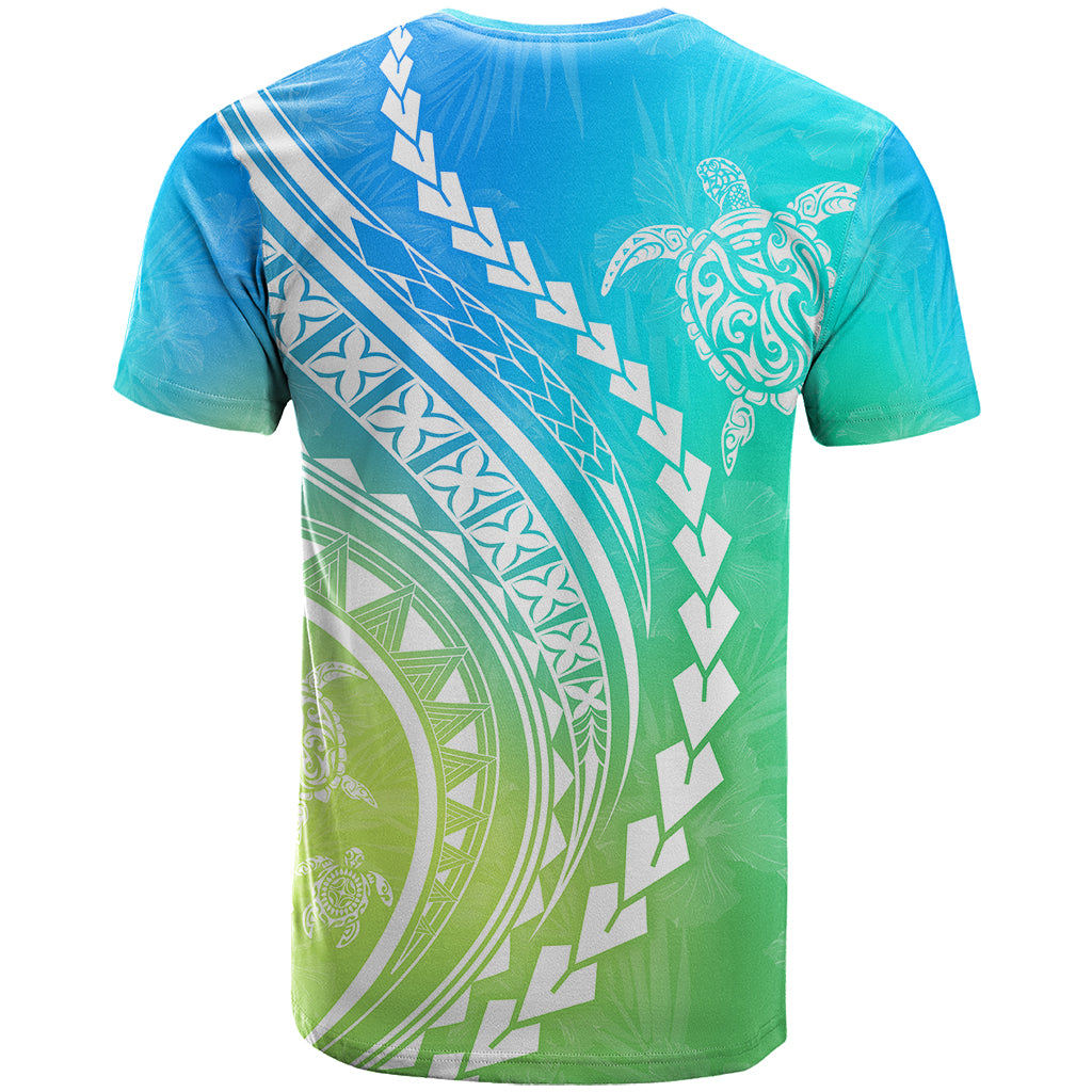 Polynesian Pride T Shirt Turtle Hibiscus Luxury Style - Gradient Blue - Wonder Print Shop