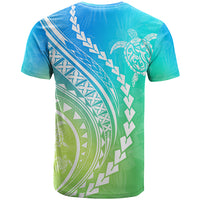 Polynesian Pride T Shirt Turtle Hibiscus Luxury Style - Gradient Blue - Wonder Print Shop