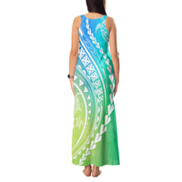 Polynesian Pride Tank Maxi Dress Turtle Hibiscus Luxury Style - Gradient Blue - Wonder Print Shop