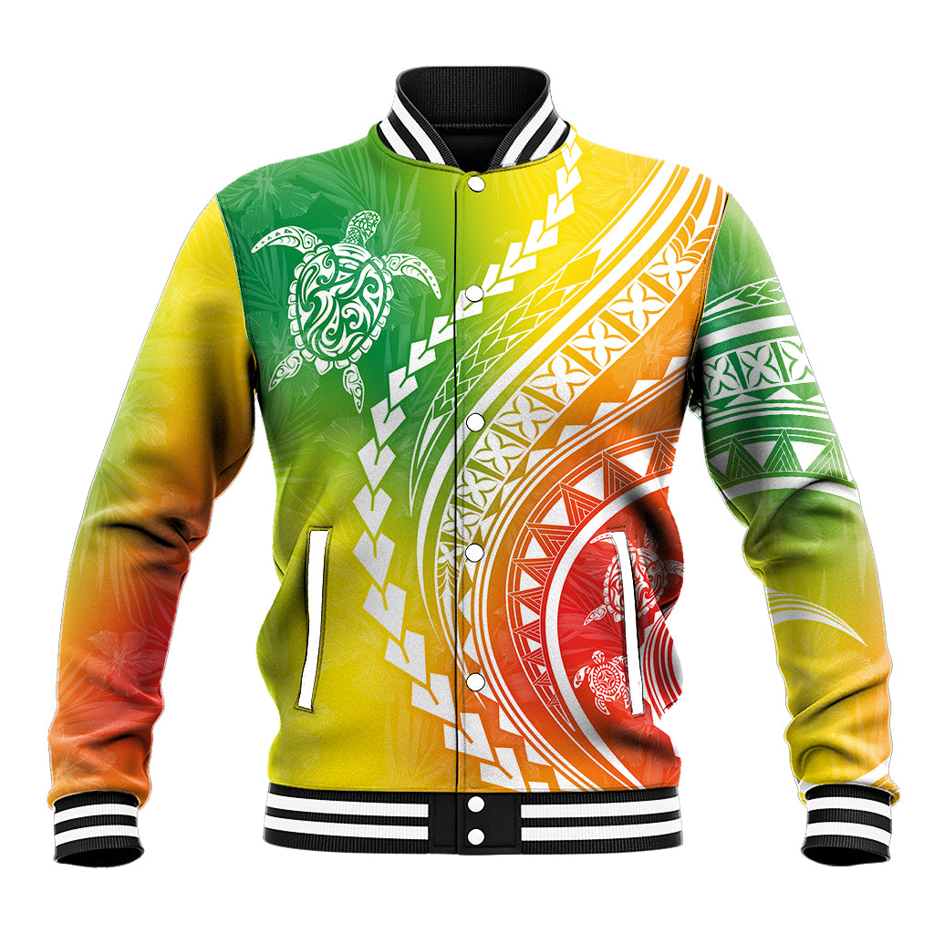 Polynesian Pride Baseball Jacket Turtle Hibiscus Luxury Style - Reggae LT7 - Wonder Print Shop