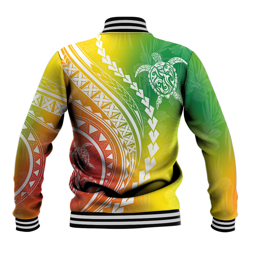 Polynesian Pride Baseball Jacket Turtle Hibiscus Luxury Style - Reggae LT7 - Wonder Print Shop