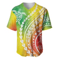 Polynesian Pride Baseball Jersey Turtle Hibiscus Luxury Style - Reggae LT7 - Wonder Print Shop