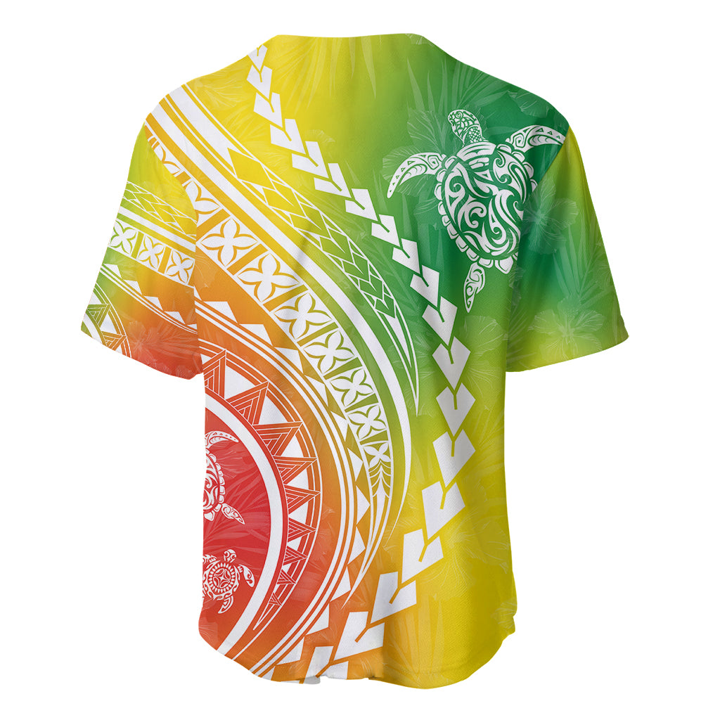 Polynesian Pride Baseball Jersey Turtle Hibiscus Luxury Style - Reggae LT7 - Wonder Print Shop