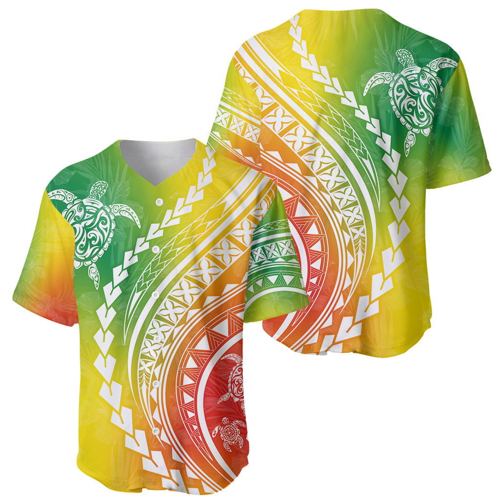 Polynesian Pride Baseball Jersey Turtle Hibiscus Luxury Style - Reggae LT7 - Wonder Print Shop