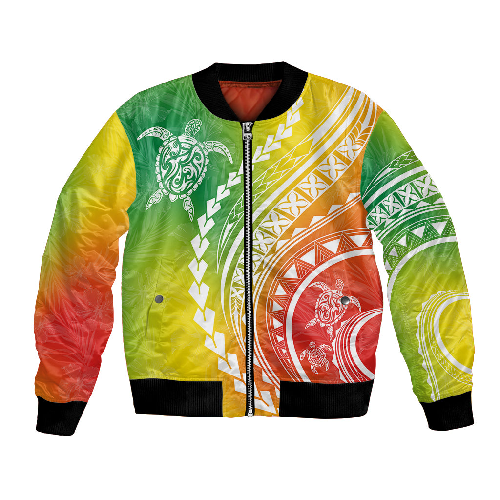 Polynesian Pride Bomber Jacket Turtle Hibiscus Luxury Style - Reggae LT7 - Wonder Print Shop