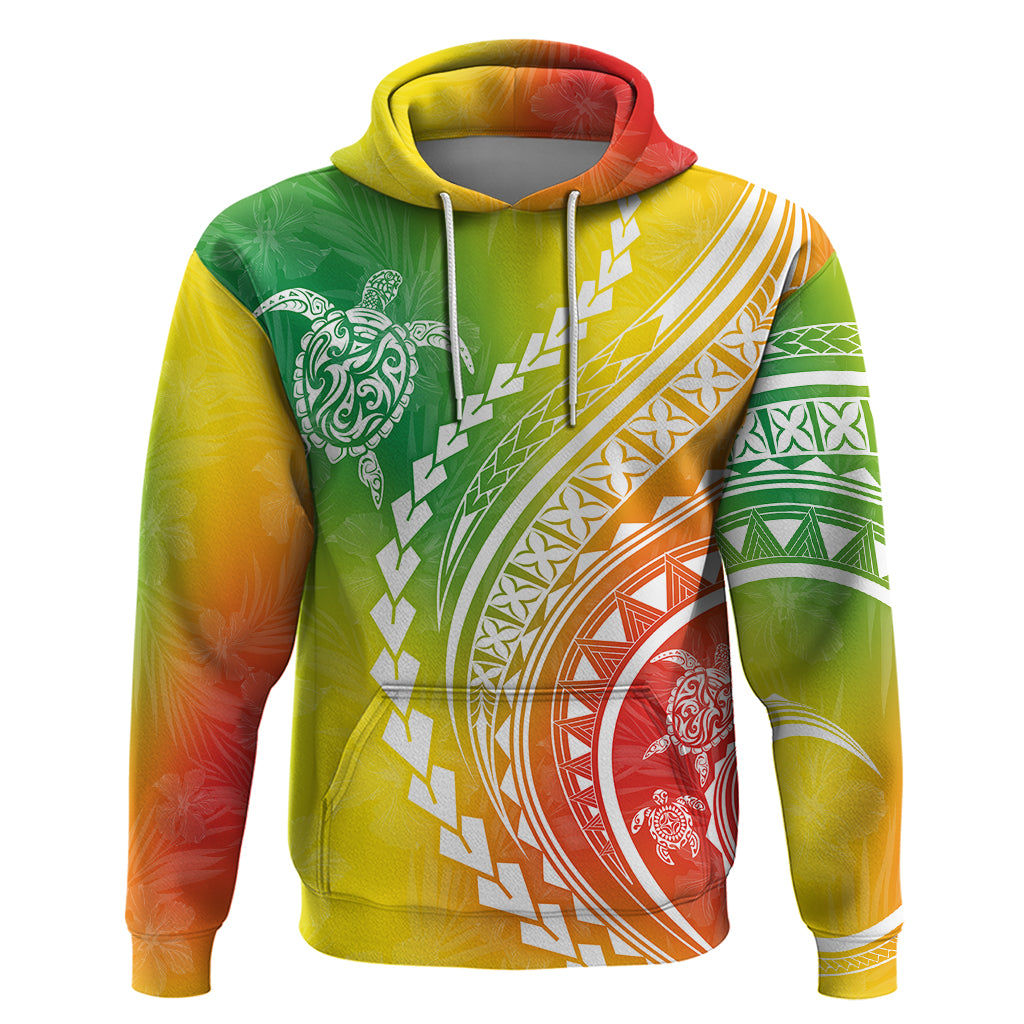 Polynesian Pride Hoodie Turtle Hibiscus Luxury Style - Reggae - Wonder Print Shop