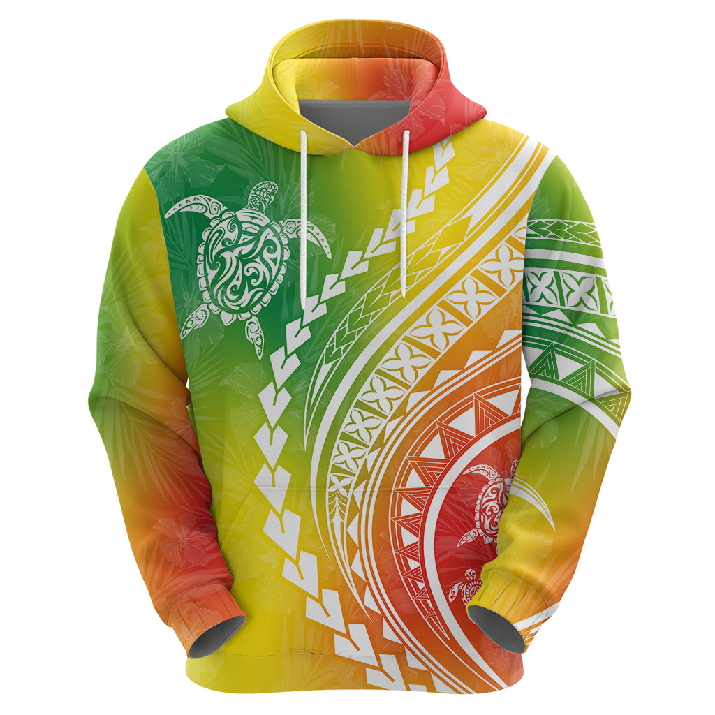 Polynesian Pride Hoodie Turtle Hibiscus Luxury Style - Reggae - Wonder Print Shop