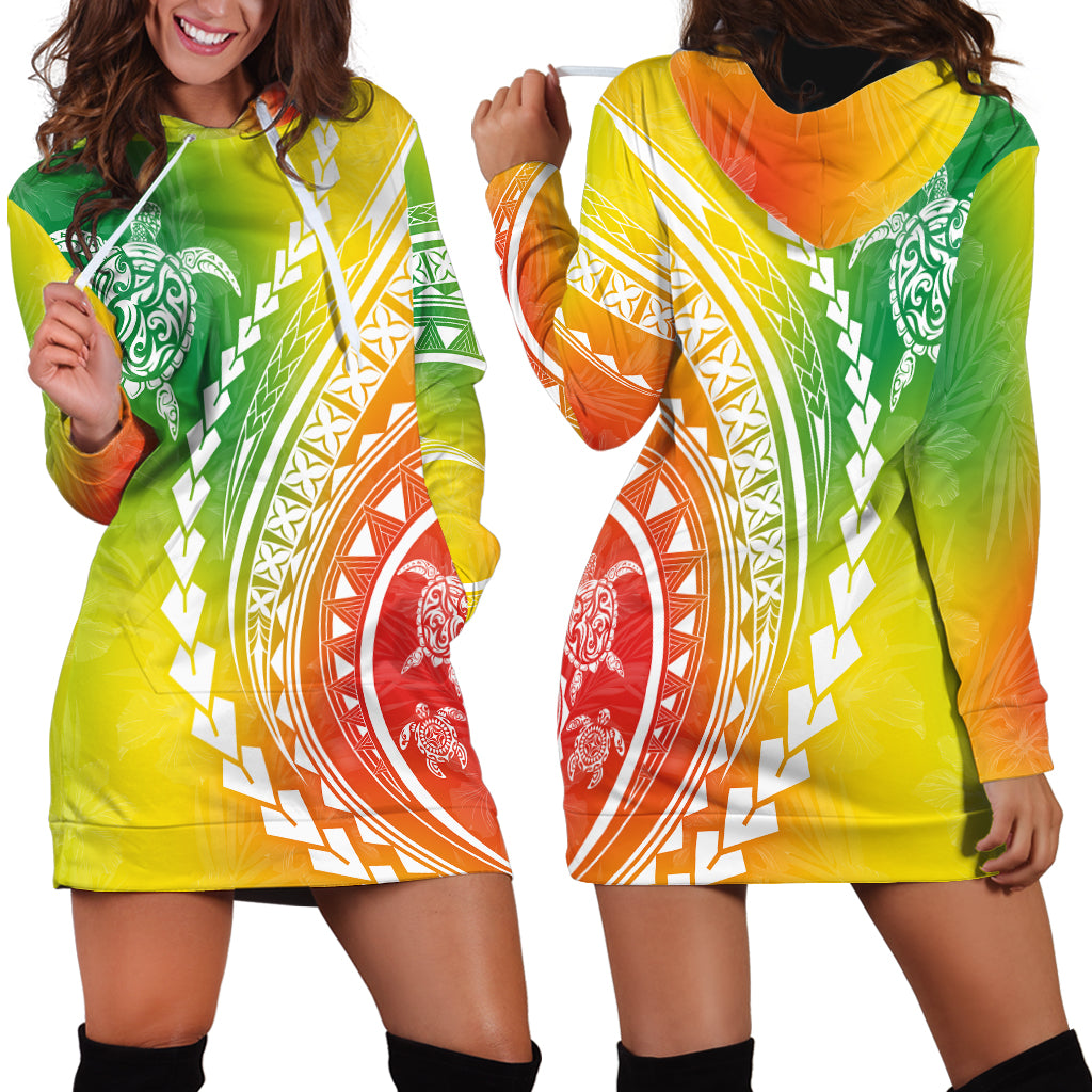 Polynesian Pride Hoodie Dress Turtle Hibiscus Luxury Style - Reggae - Wonder Print Shop