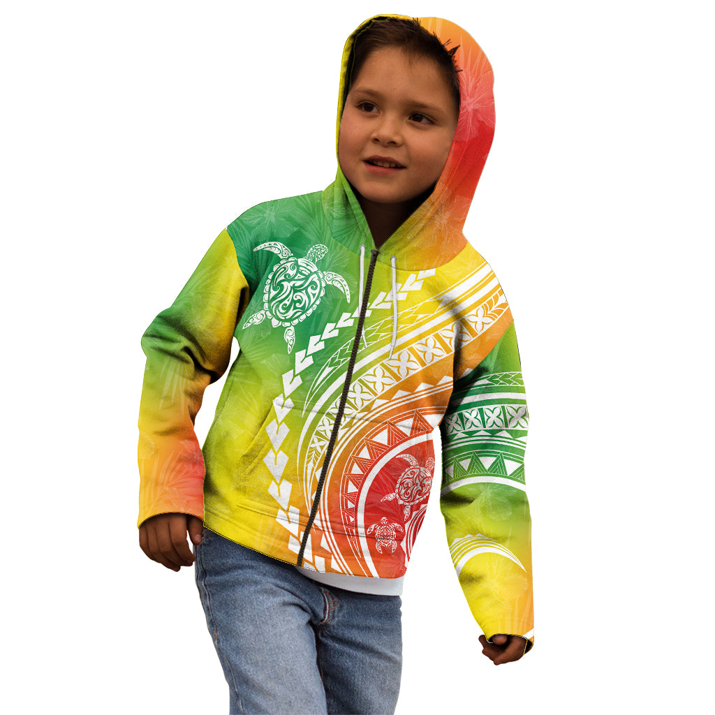 Polynesian Pride Kid Hoodie Turtle Hibiscus Luxury Style - Reggae - Wonder Print Shop