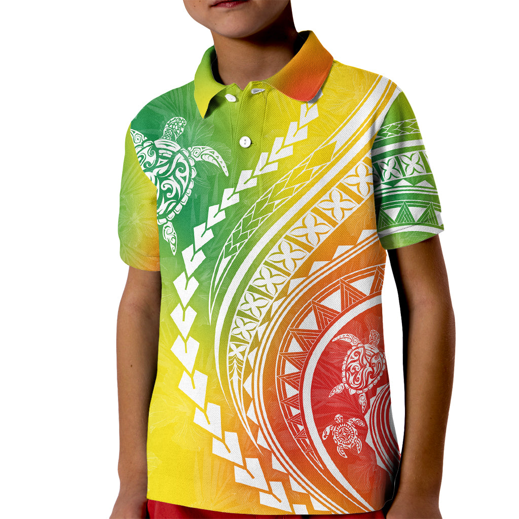Polynesian Pride Kid Polo Shirt Turtle Hibiscus Luxury Style - Reggae - Wonder Print Shop