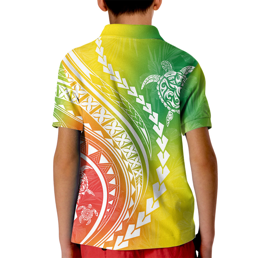 Polynesian Pride Kid Polo Shirt Turtle Hibiscus Luxury Style - Reggae - Wonder Print Shop