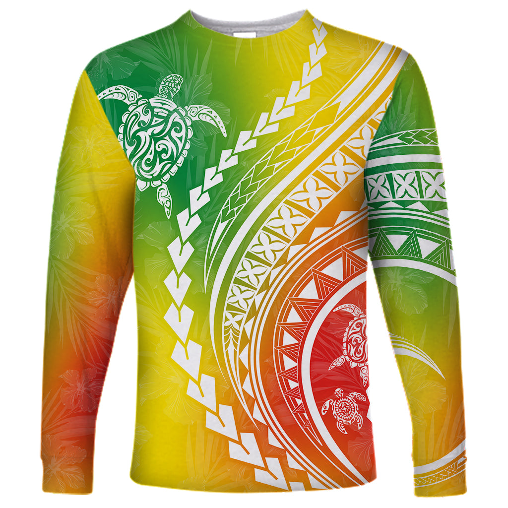 Polynesian Pride Long Sleeve Shirt Turtle Hibiscus Luxury Style - Reggae - Wonder Print Shop