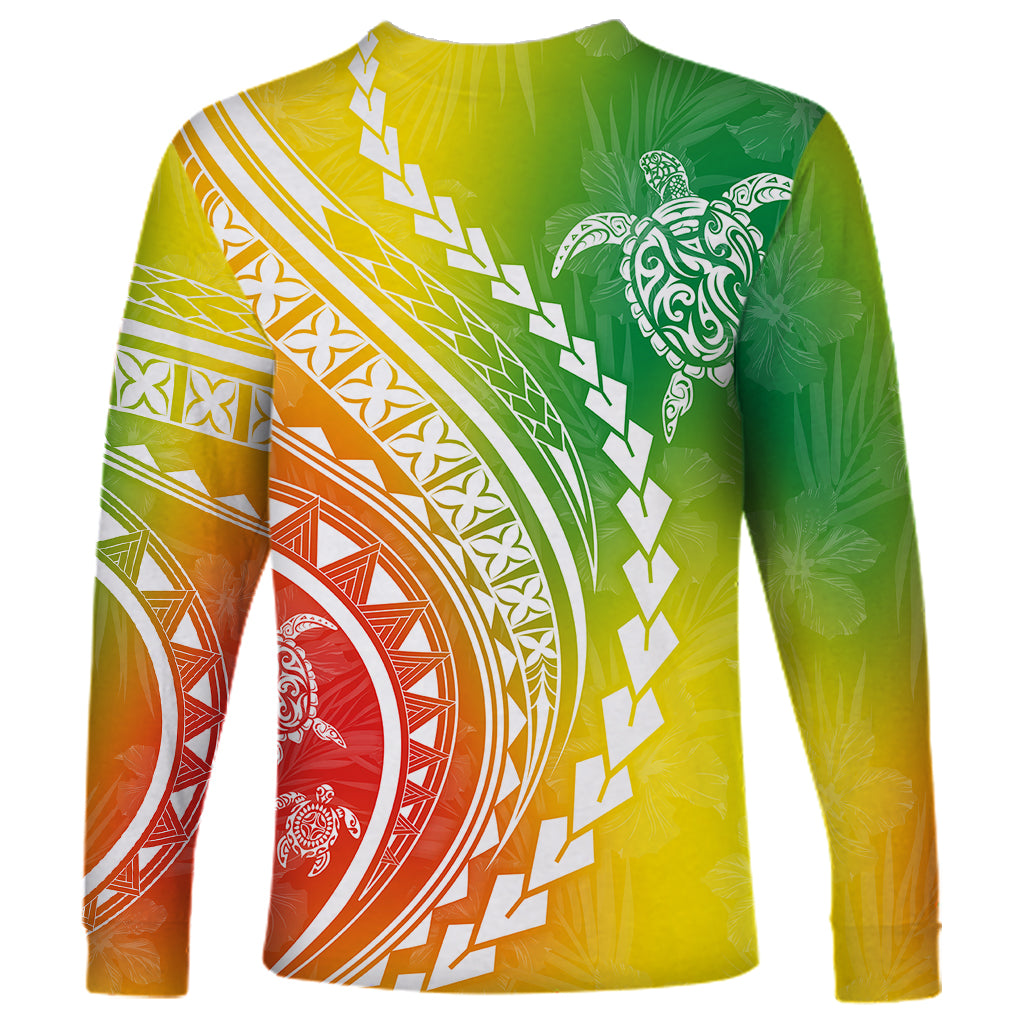 Polynesian Pride Long Sleeve Shirt Turtle Hibiscus Luxury Style - Reggae - Wonder Print Shop