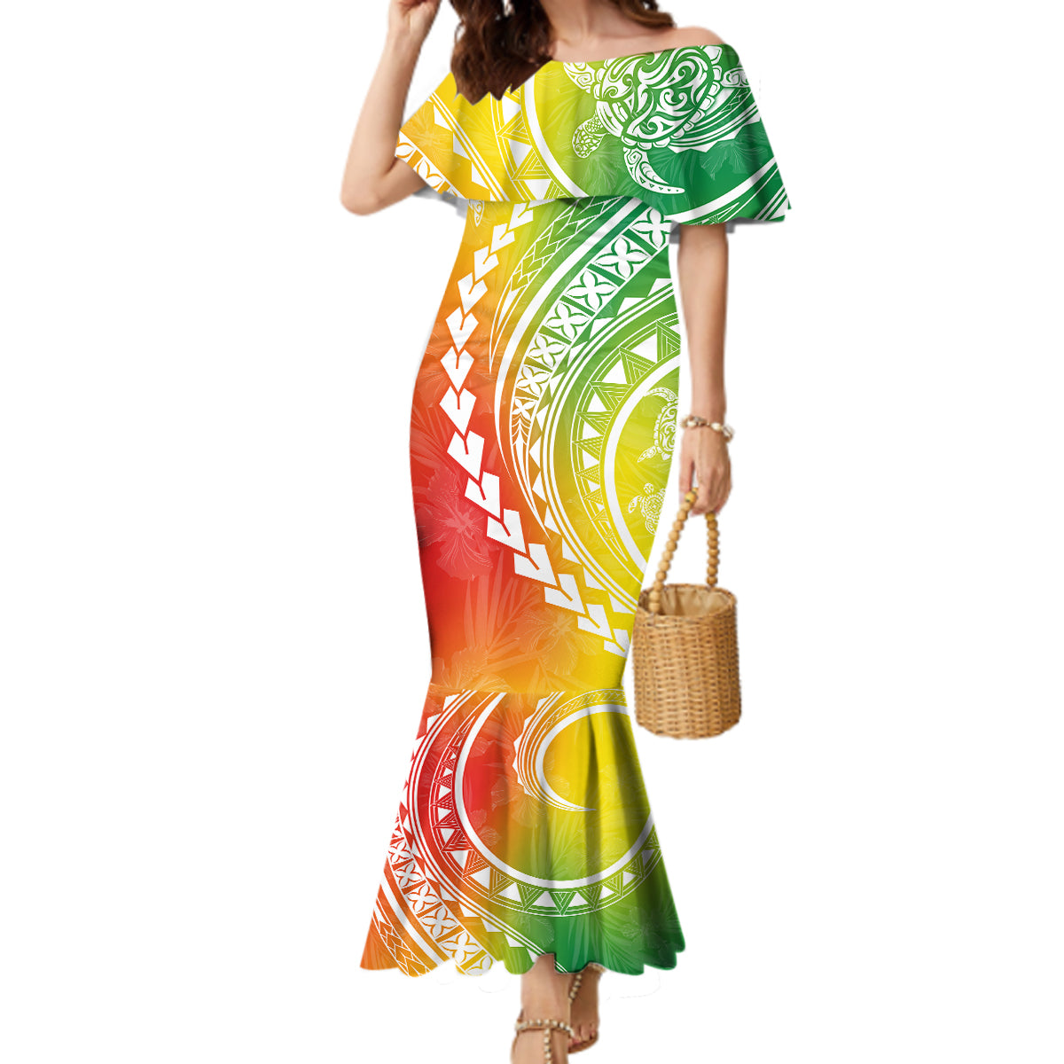 Polynesian Pride Mermaid Dress Turtle Hibiscus Luxury Style - Reggae - Wonder Print Shop