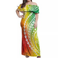 Polynesian Pride Off Shoulder Maxi Dress Turtle Hibiscus Luxury Style - Reggae - Wonder Print Shop