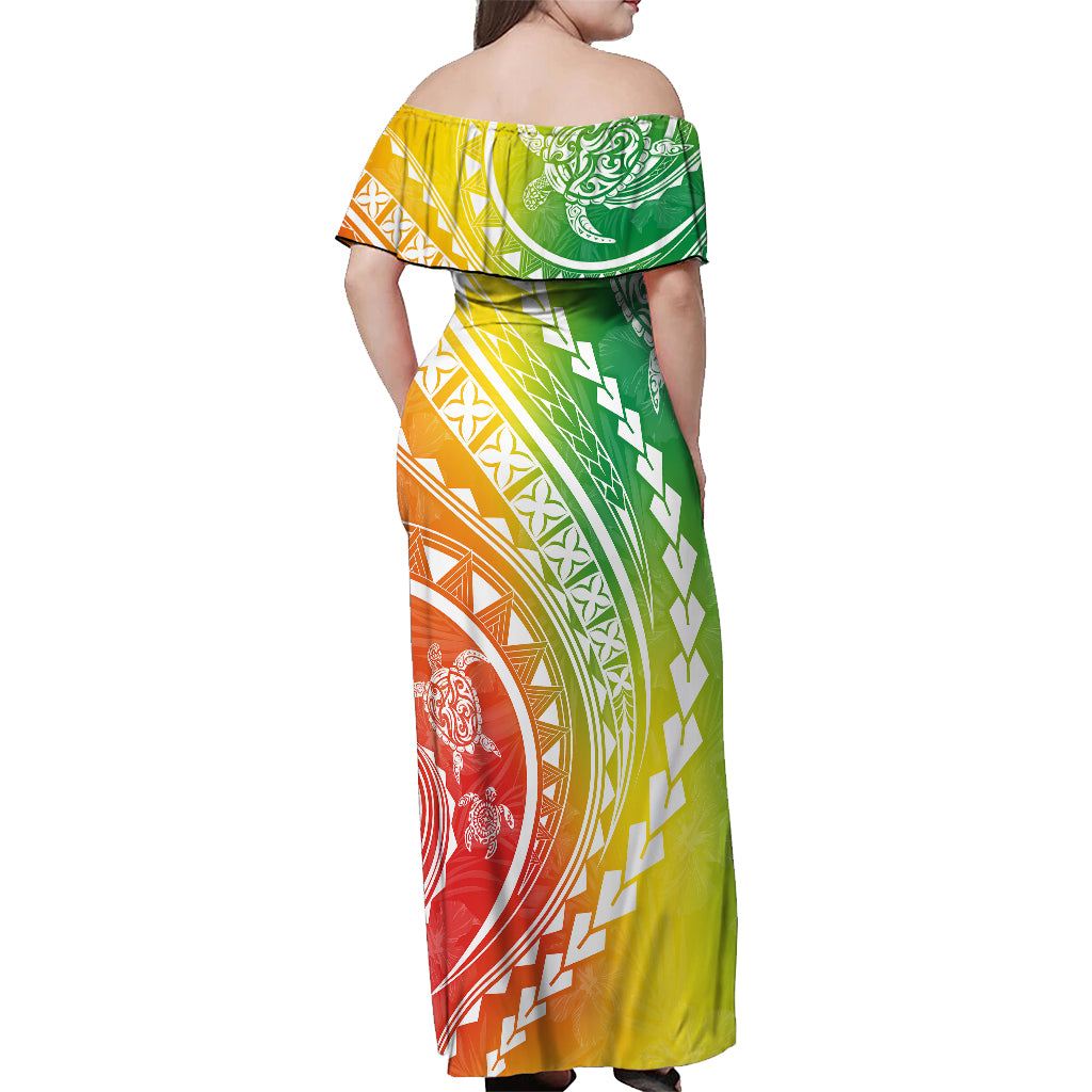 Polynesian Pride Off Shoulder Maxi Dress Turtle Hibiscus Luxury Style - Reggae - Wonder Print Shop