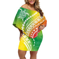 Polynesian Pride Off Shoulder Short Dress Turtle Hibiscus Luxury Style - Reggae - Wonder Print Shop