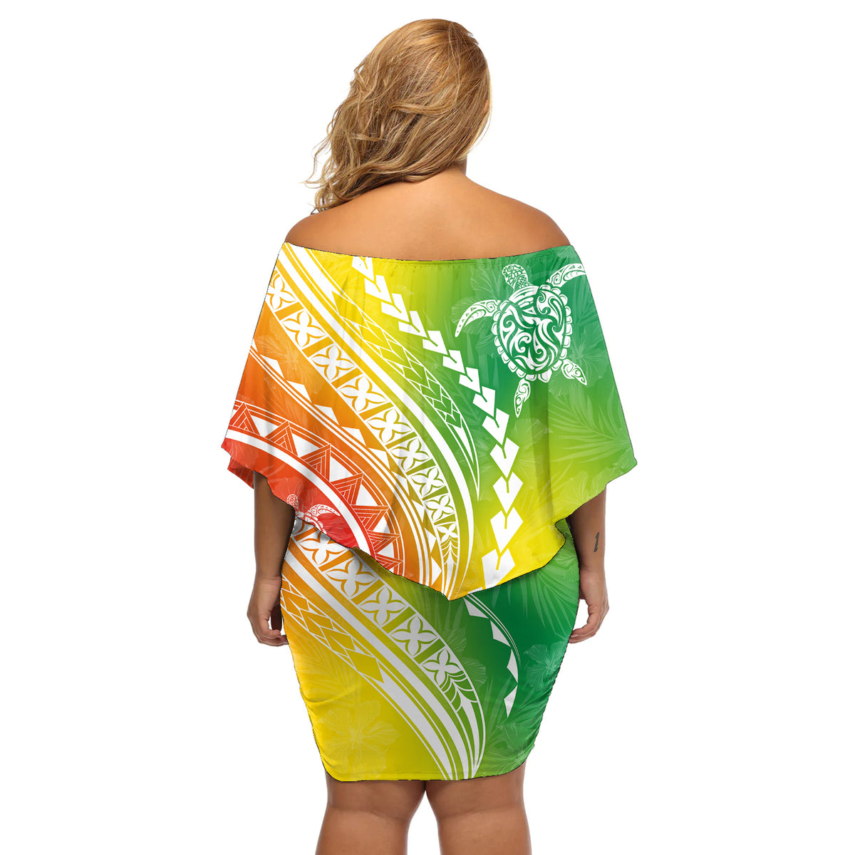 Polynesian Pride Off Shoulder Short Dress Turtle Hibiscus Luxury Style - Reggae - Wonder Print Shop