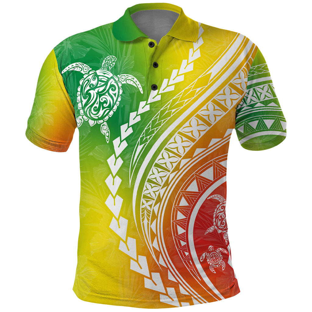 Polynesian Pride Polo Shirt Turtle Hibiscus Luxury Style - Reggae - Wonder Print Shop