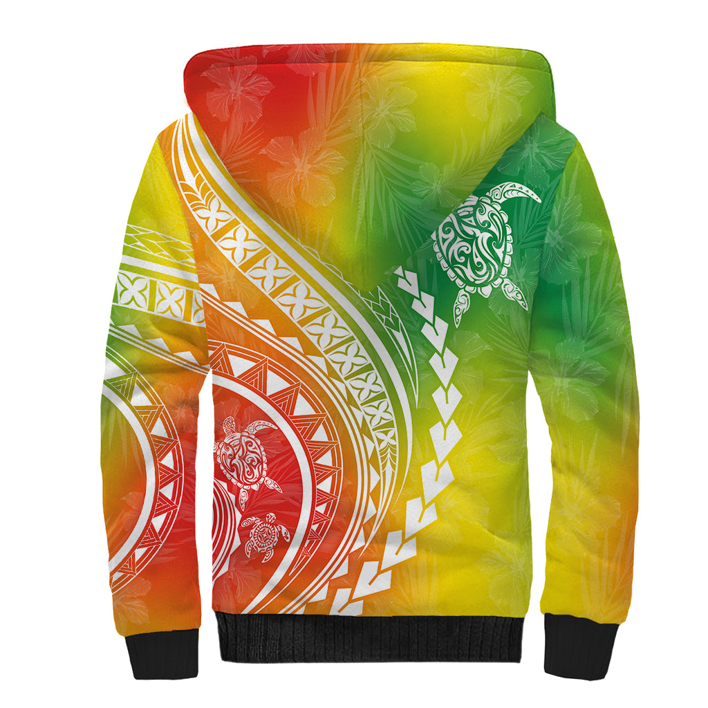 Polynesian Pride Sherpa Hoodie Turtle Hibiscus Luxury Style - Reggae - Wonder Print Shop