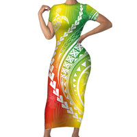 Polynesian Pride Short Sleeve Bodycon Dress Turtle Hibiscus Luxury Style - Reggae - Wonder Print Shop
