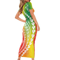 Polynesian Pride Short Sleeve Bodycon Dress Turtle Hibiscus Luxury Style - Reggae - Wonder Print Shop