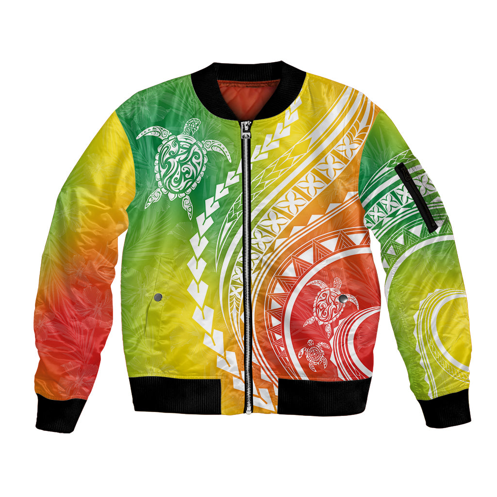 Polynesian Pride Sleeve Zip Bomber Jacket Turtle Hibiscus Luxury Style - Reggae - Wonder Print Shop