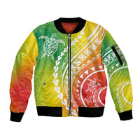 Polynesian Pride Sleeve Zip Bomber Jacket Turtle Hibiscus Luxury Style - Reggae - Wonder Print Shop